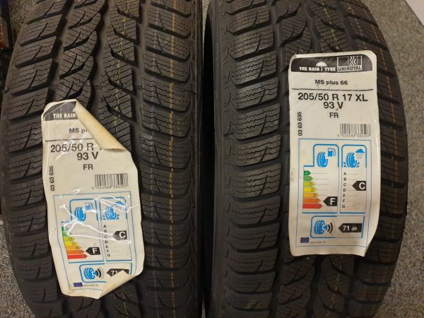 2x Uniroyal 205/50R17 93V MS Plus 66 XL Winterbanden Dot 2012, marge factuur.