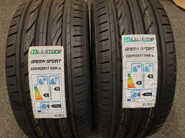 2x Milestone 225/45R17 94W Green Sport XL Zomerbanden Dot 2013, marge factuur.